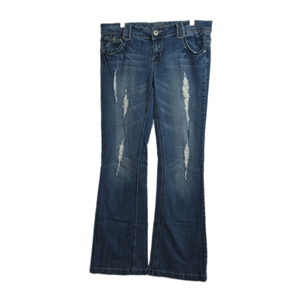 Vanity Flare Jeans Women's Size 29x33 Med. Wash Blue Distressed Embroidered